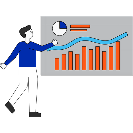 Homem apresentando gráfico de análise  Ilustração