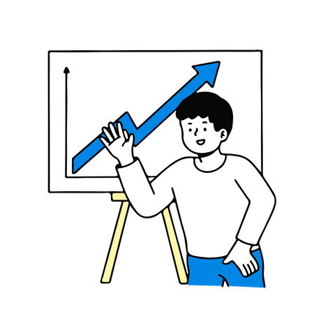 Homem apresentando gráfico de crescimento  Ilustração