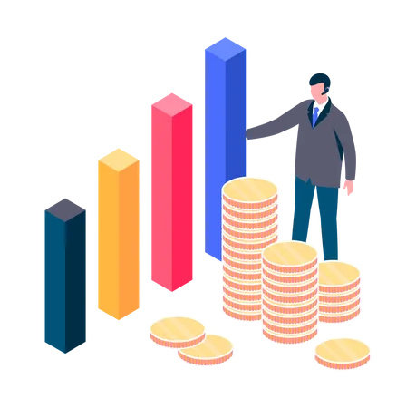 Homem apresentando gráfico de crescimento financeiro  Ilustração