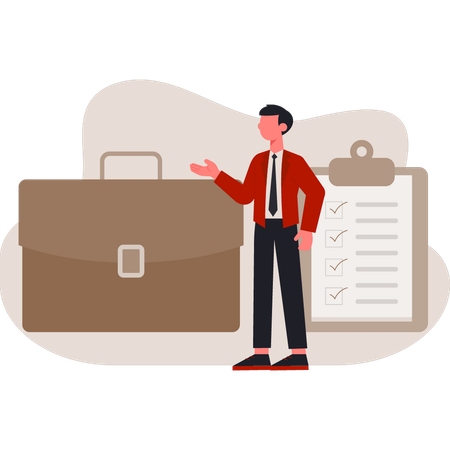 Homem apresentando lista de verificação de negócios  Ilustração
