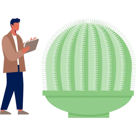 Homem apresentando planta seersucker  Ilustração