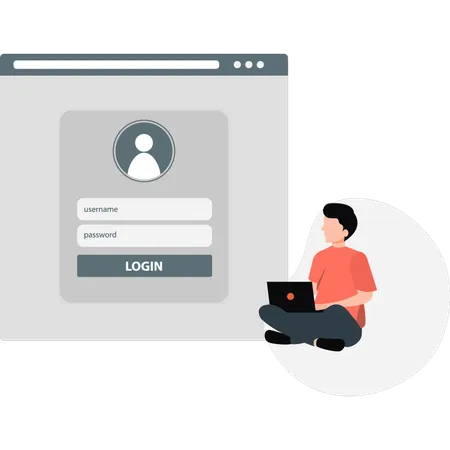 Homem apresentando perfil de login do site  Ilustração