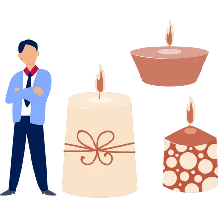 Homem apresentando velas de Diwali  Ilustração