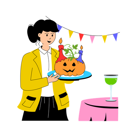 Homem aproveitando bolo de Halloween  Ilustração