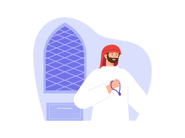 Homem árabe com Tisbah nas mãos  Ilustração