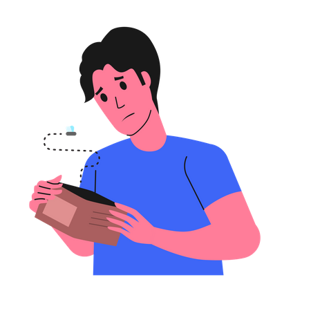 Homem assistindo carteira vazia  Ilustração
