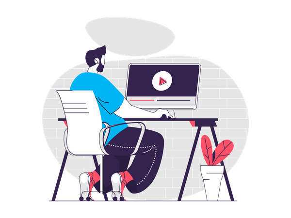 Homem assistindo remotamente webinars  Ilustração