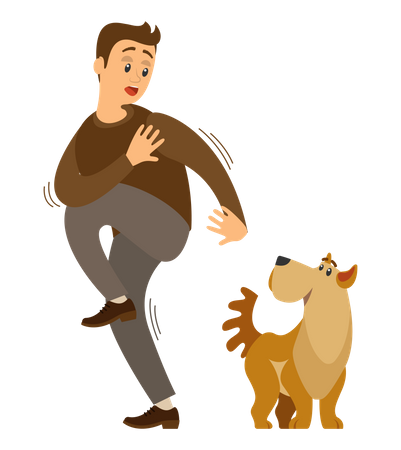 Homem assustado com cachorro sofre de cinofobia  Ilustração