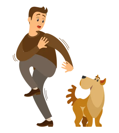 Homem assustado com cachorro sofre de cinofobia  Ilustração