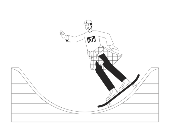 Homem ativo andando de skate  Ilustração