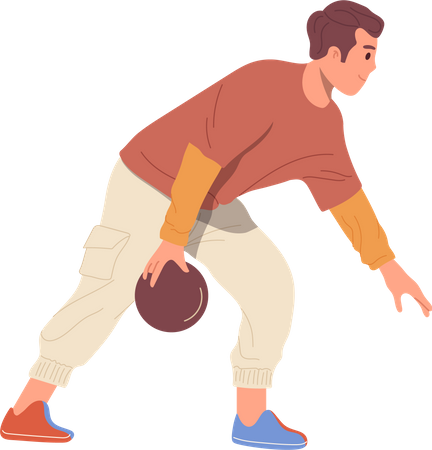 Homem ativo jogando boliche, desfrutando de atividades internas no clube de jogos  Ilustração