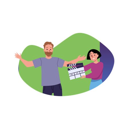 Pessoas trabalhando na produção de vídeo  Ilustração