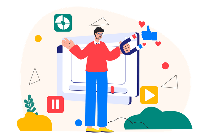 Homem atraindo cliente on-line  Illustration