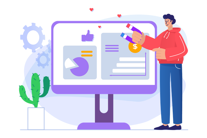 Homem atraindo cliente on-line  Illustration