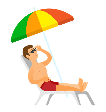 Homem tomando sol na praia  Ilustração