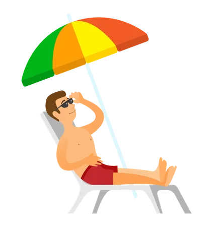 Homem tomando sol na praia  Ilustração