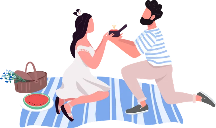 Homem barbudo pedindo mulher em casamento  Ilustração