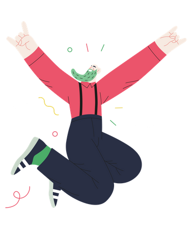 Homem barbudo pulando de alegria  Ilustração