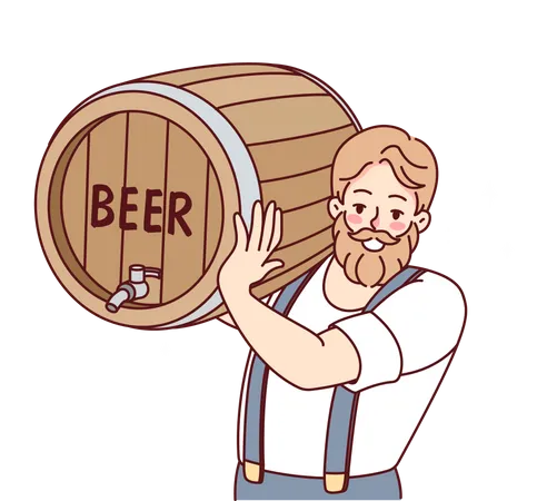 Homem de barba segurando barril de cerveja  Ilustração