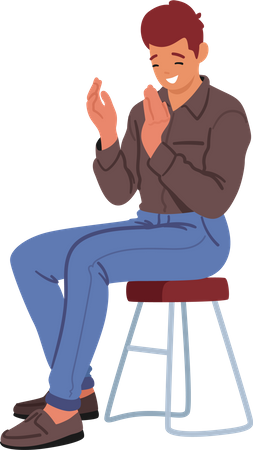 Homem bate palmas sentado na cadeira  Ilustração