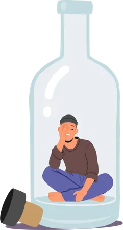 Homem bêbado com dependência de álcool  Ilustração