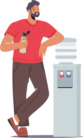 Homem bebendo água de máquina de água  Ilustração