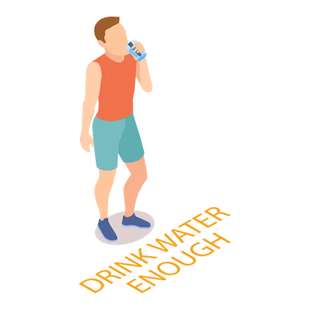 Homem bebendo bastante água  Ilustração
