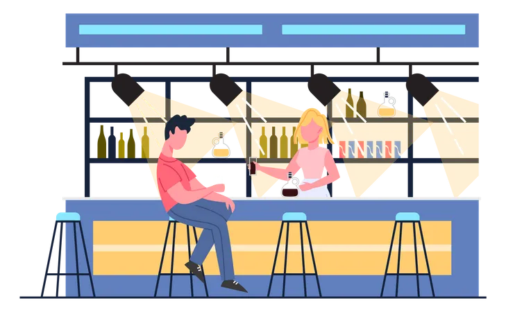 Homem bebendo em bar  Ilustração