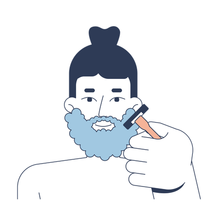 Homem branco caucasiano aplicando espuma de barbear e usando lâmina de barbear  Illustration