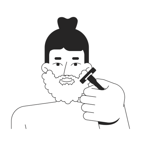 Homem branco caucasiano aplicando espuma de barbear e usando lâmina de barbear  Illustration