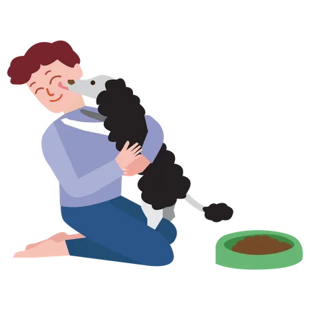 Homem brincando com cachorro  Ilustração