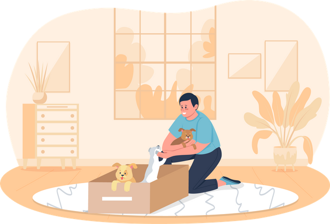 Homem brincando com cachorros  Ilustração