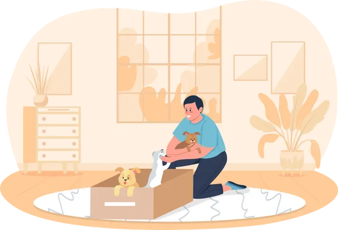 Homem brincando com cachorros  Ilustração