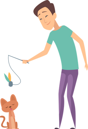 Homem brincando com gato  Ilustração