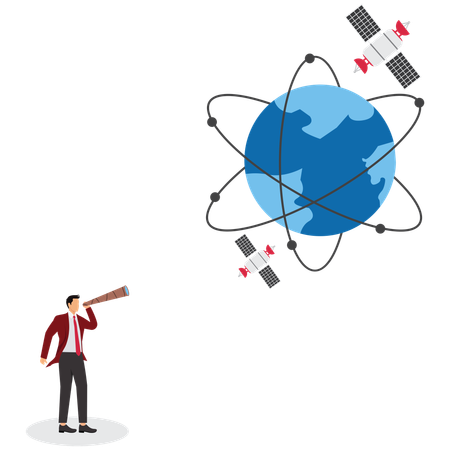 Homem procurando satélite  Ilustração