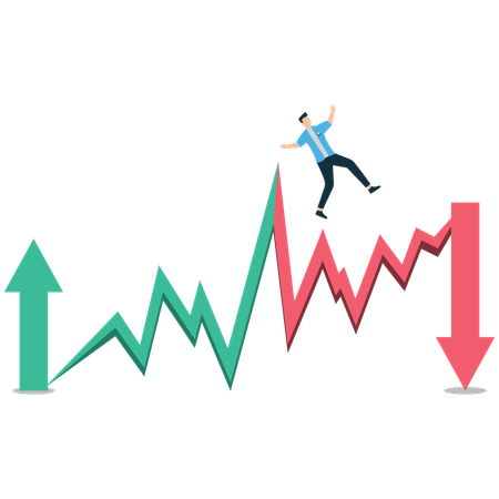 Homem caindo de um gráfico do mercado de ações  Ilustração