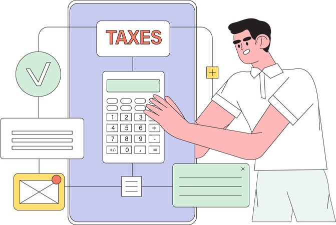 Homem calcula imposto de renda  Ilustração