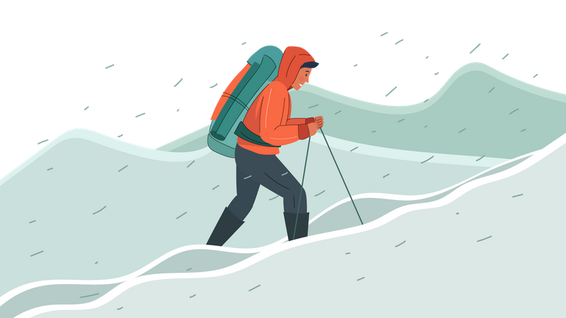Homem caminhando na montanha  Ilustração