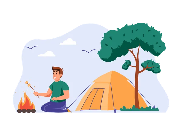 Homem acampando  Ilustração