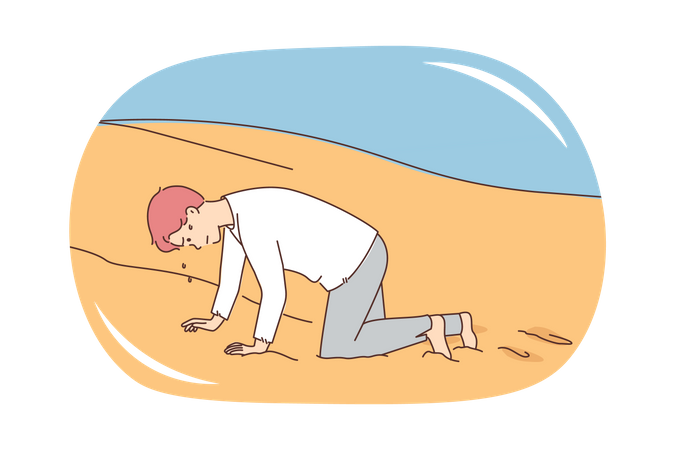 Homem cansado no deserto  Ilustração