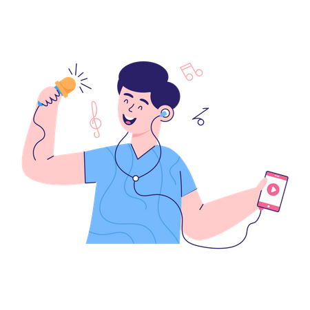 Homem cantando karaokê  Ilustração