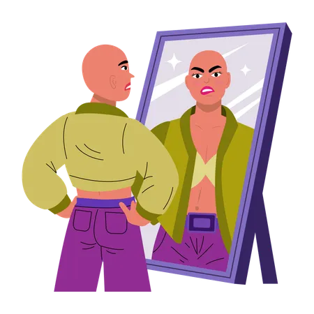 Homem careca se vê no espelho  Ilustração