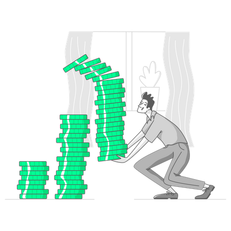 Homem carrega uma pilha de moedas  Ilustração