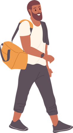 Homem carregando bolsa em forma indo para a aula de ginástica  Ilustração