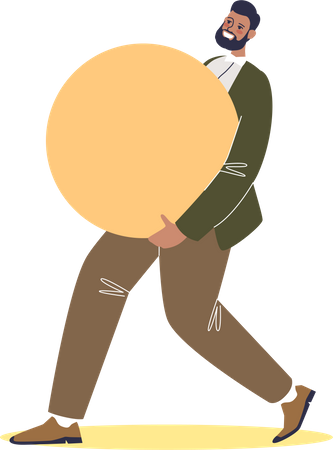 Homem carregando forma de círculo  Ilustração