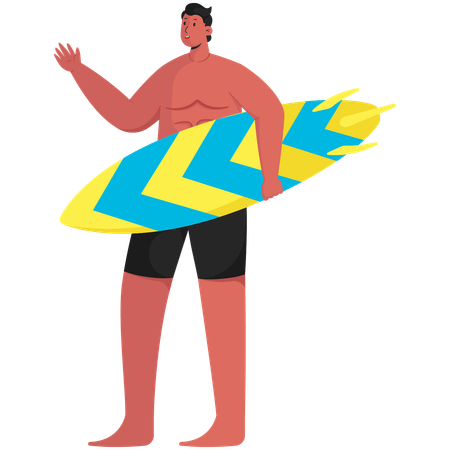 Homem carregando prancha de surf  Ilustração