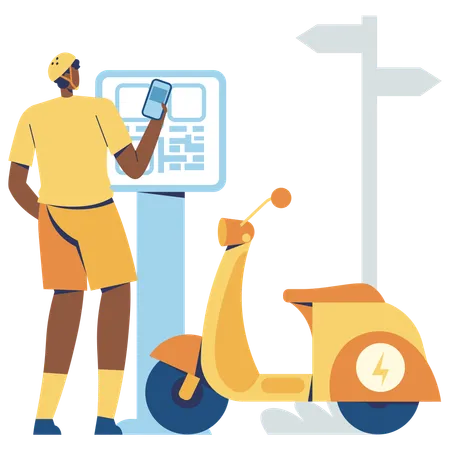 Homem carregando scooter elétrica  Ilustração