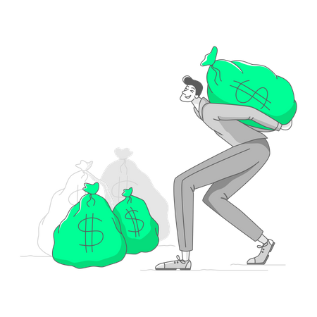 Homem carregando um saco de dinheiro  Ilustração