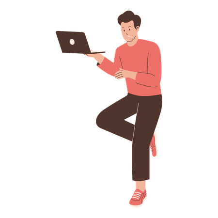 Homem casual segurando laptop  Ilustração