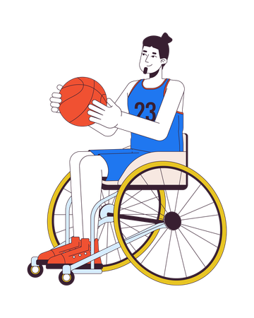 Homem caucasiano com deficiência jogando basquete  Ilustração